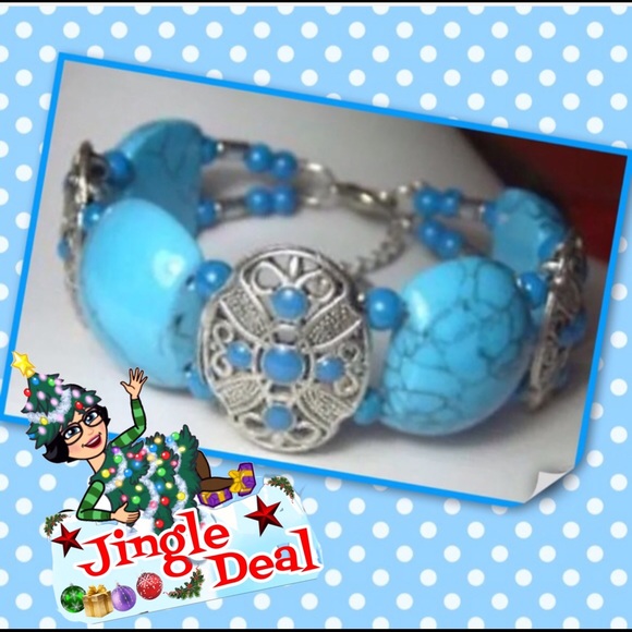 🦋NEW SILVER & TURQUOISE Bead Bangle - Picture 5 of 5